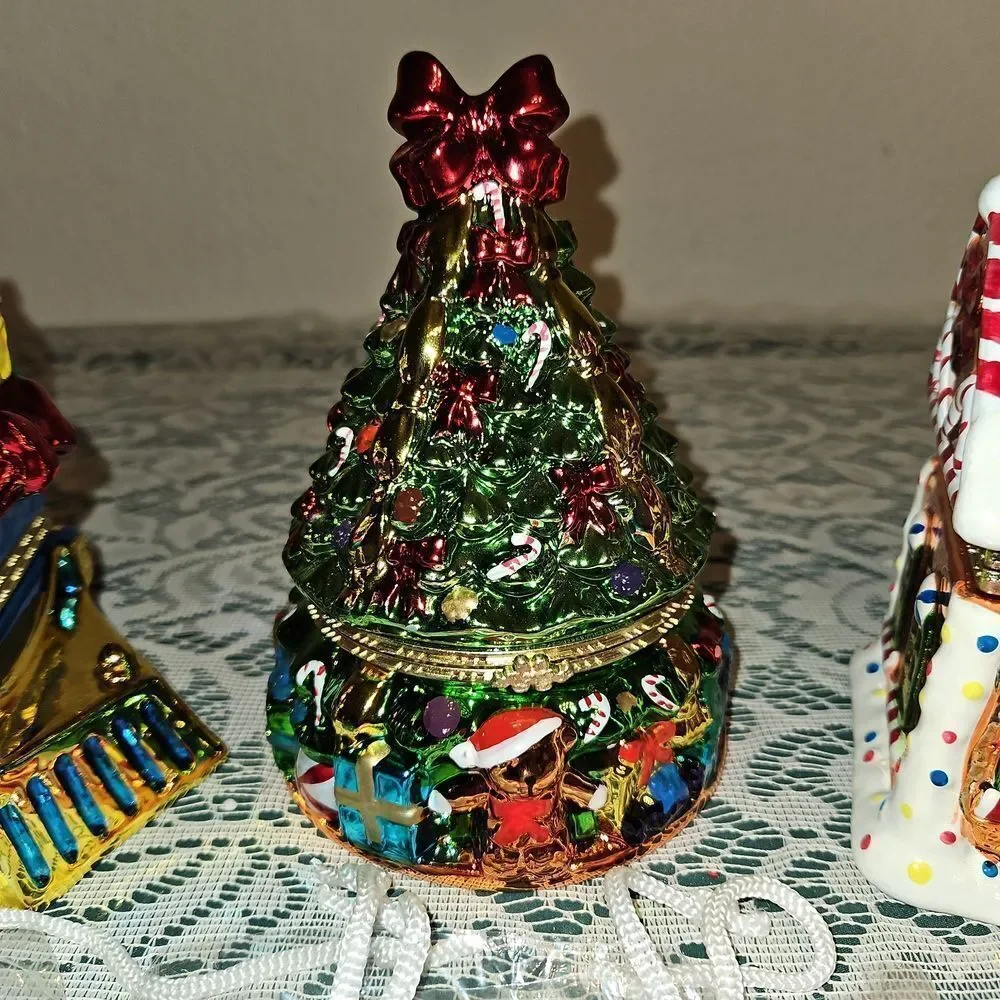 Set of 3 Mr. Christmas Animated Porcelain Hinged Trinket Music Boxes